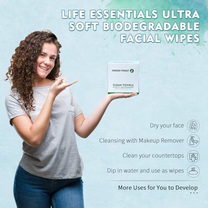 Disposable Face Towel XL, 100 Pcs Ultra Soft Biodegradable Facial Wipes, 9.8" X 11" Extra Large Dry Face Tissues, Makeup Remover Clean Cloths for Sensitive Skin