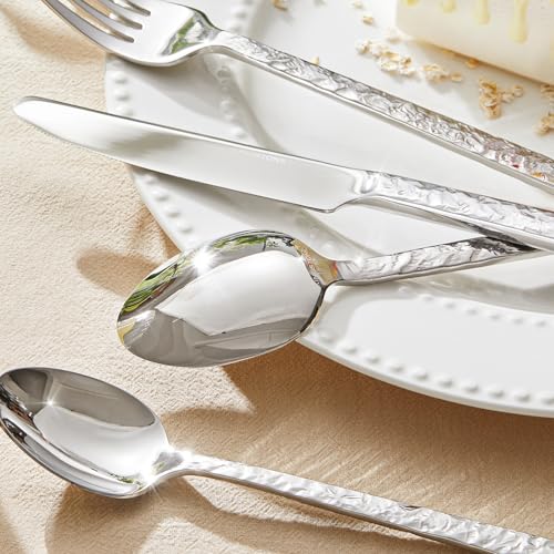 Kingstone Silver 40-Piece Hammered Flatware Set for 8, 18/10 Stainless Steel