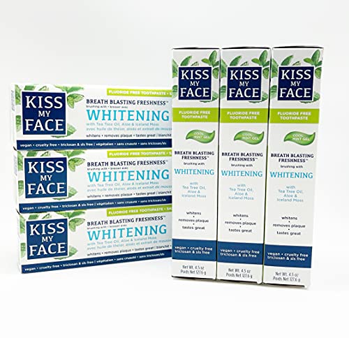 Whitening Toothpaste with Aloe and Xylitol - Fluoride-Free, Cool Mint, 4.5oz (6 Pack)