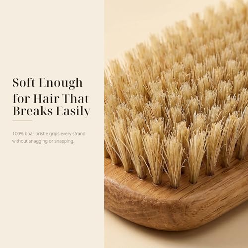 TRENFI 100% Boar Bristle Paddle Hair Brush with Red Oak Handle - Detangling & Styling