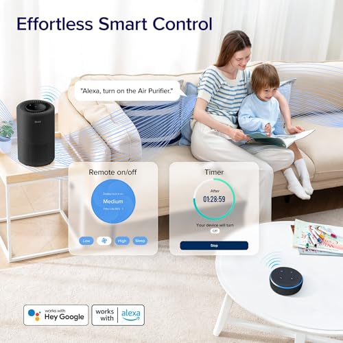 Levoit Core 200S-P Black Air Purifier for Home & Pets, Voice & App Control - Standard 1 Pack