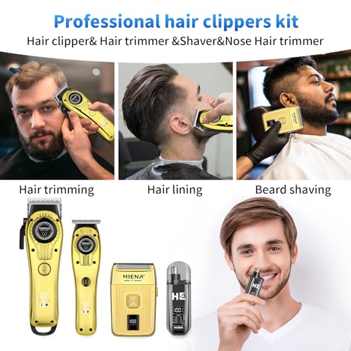 HIENA PRO Professional Hair Clipper Set for Men, Rechargeable Barber Clippers Set and Trimmer Kit, Foil Shaver & Men's Facial Grooming Tool, Electric Nose Hair and Beard Trimmer Set