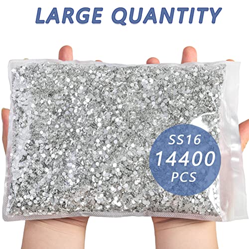 Beadsland Flat Back Crystal Rhinestones Bulk SS16 - 14400pcs White Glitter