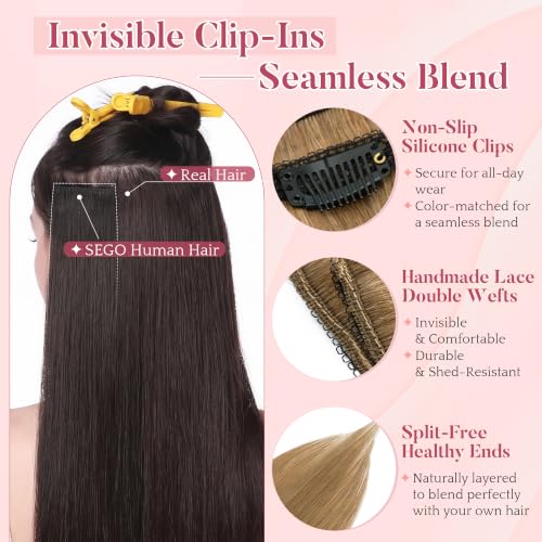 SEGO Clip-In Short Hair Extensions Light Brown 10 Inch - Real Human Hair