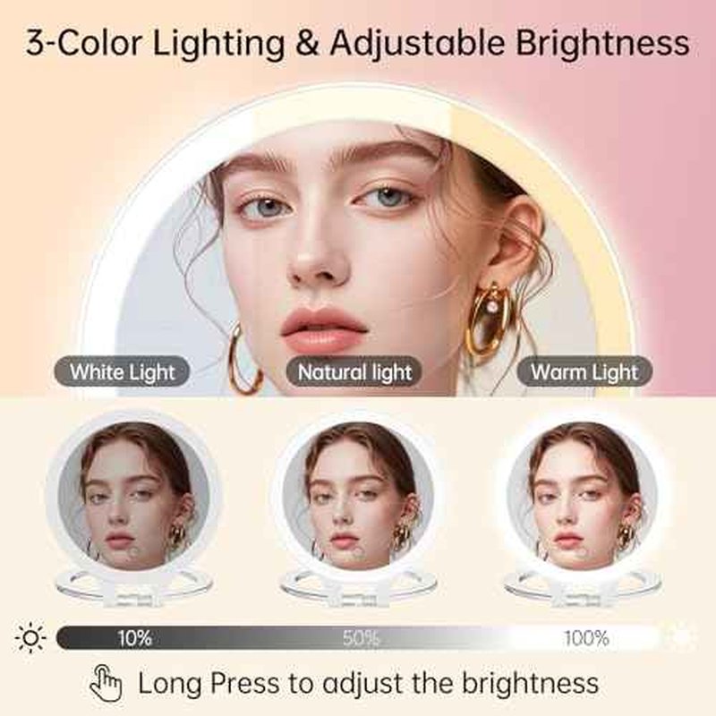 FASCINATE Magnifying Mirror 30X 1X Double Sided Magnification Makeup Vanity Mirror Rechargeable Lighted Mirror with 3 Color Setting Adjustable Rotation LED Vanity Desk Mirror
