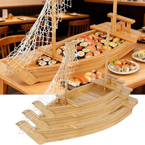 31.5 Inch Bamboo Sushi Boat Serving Tray - Extra Large Japanese Wooden Style Platter