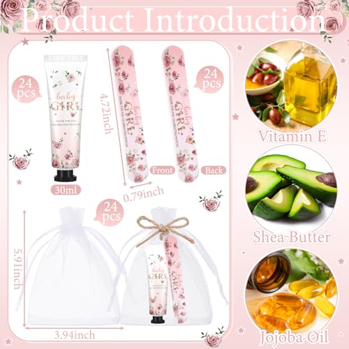 24 Sets Baby Shower Gift Boxes with Hand Cream, Nail File & Organza Bags