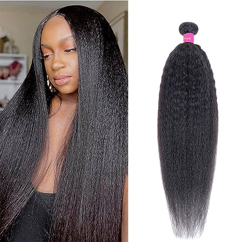 DaiMer Kinky Straight Human Hair Bundles - 16 Inch Unprocessed Brazilian Virgin Hair - 1 Bundle