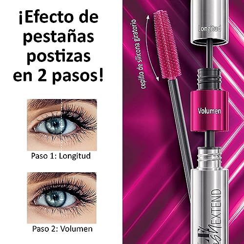 FARMASi 2 PACK Double Lash Extend Mascara, 2-Step Special Brush for Lengthening & Volumizing, False Lash Effect, Buildable Formula, No Clumping, Defines Eyelashes, Intense Black