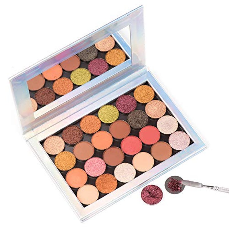 Allwon 56Pcs Metal Stickers for Magnetic Palette Empty Eyeshadow Makeup Palette + Depotting Spatula (28Pcs Round + 28Pcs Square)