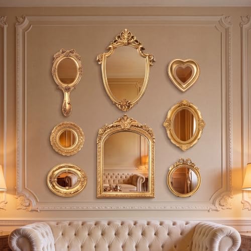 Vintage Mirror Set - 11in, 10in, 5in, 3in Wall Decor 8 Pcs Elegant Style