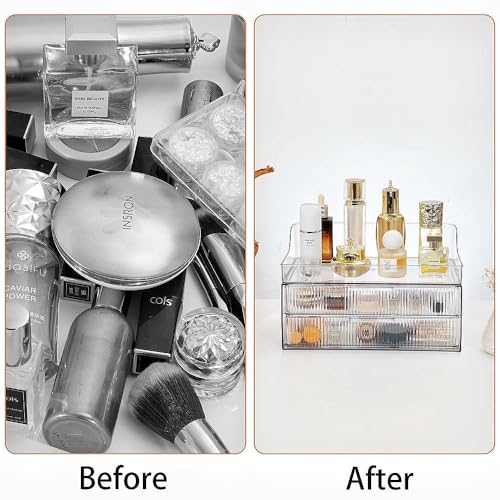 Makeup Organizer Countertop Large Cosmetic Display Cases Cosmetic Organizer Skin care Organizer, 2 Drawers