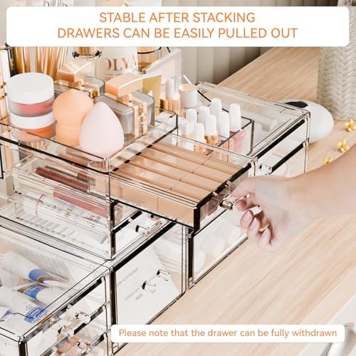 Yieach 9-Drawer Clear Makeup Organizer for Vanity & Bathroom, Stackable Acrylic Storage