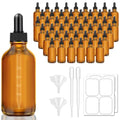 Bumobum 4 oz Dark Amber Dropper Bottles with Measured Dropper, 48 Pack Glass Eye Dropper Bottle for Essential Oils with Funnel, Labels & Pipette, Tincture Bottle (Unbreakable Plastic Eye Dropperz)