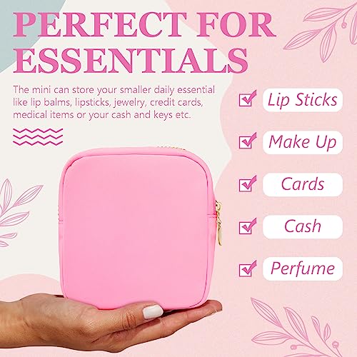 Giesiery Bulk 16 Pcs Preppy Makeup Bags Pink Nylon DIY Craft Zipper Pouch for Bridal/Proposal Gifts, Travel Toiletry Organizer