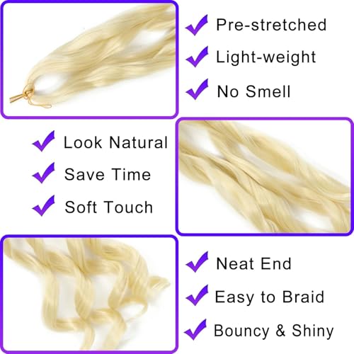 French Curly Braiding Hair Extensions 8 Packs - Blonde 613#, 18 Inch