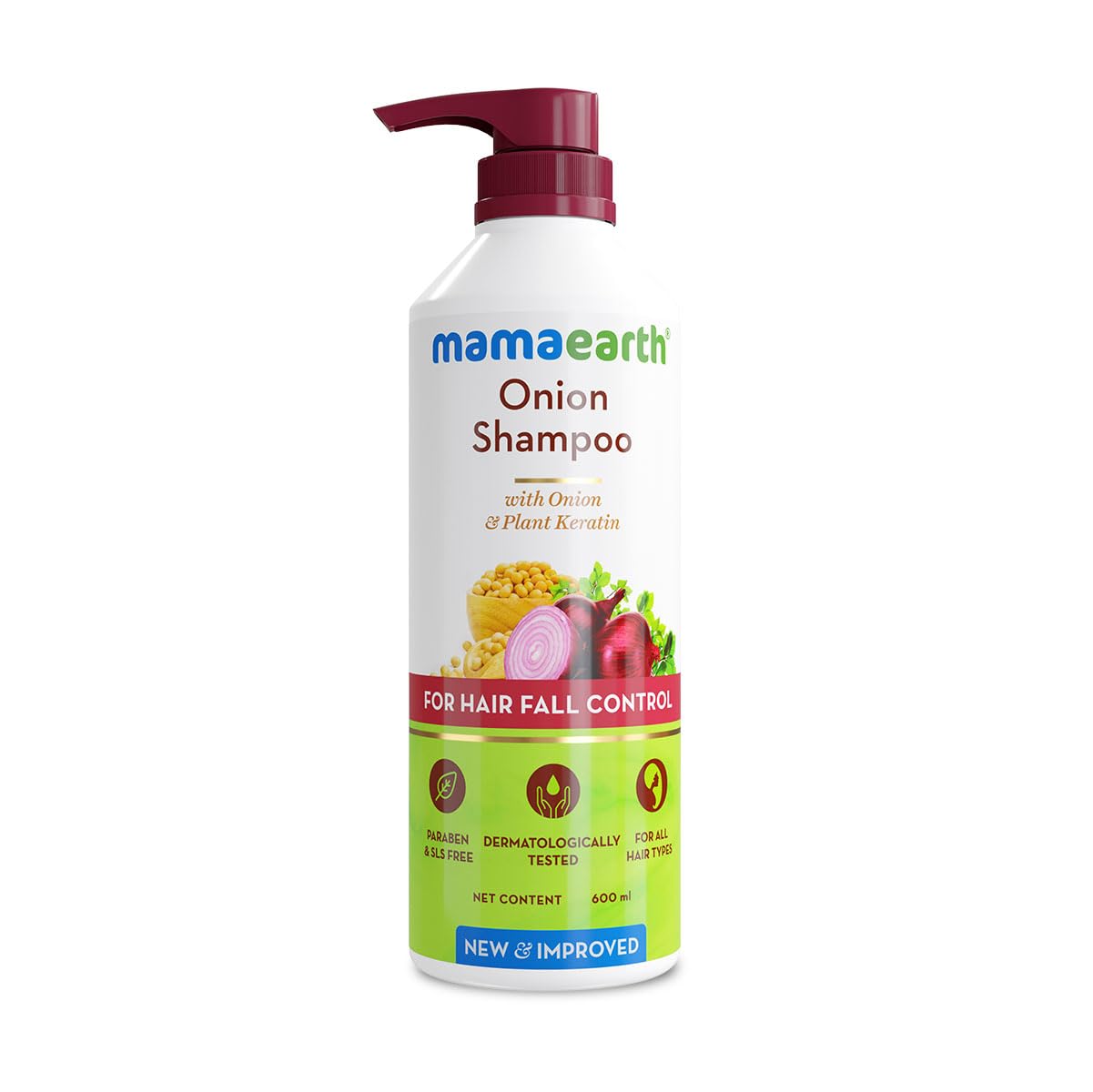 MAMAEARTH Onion Shampoo for Hair Growth & Loss Control | Moisturizing Gentle Scalp Cleanser with Plant Keratin | Sulfate & Paraben Free | 20.29 Fl Oz (600ml)