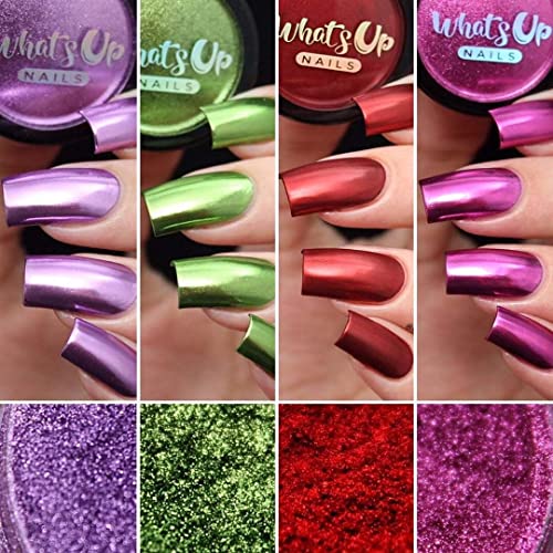 4Pcs Chrome Nail Powder Set for Mirror Nails - Lilac, Pear, Fire Red, Fuchsia