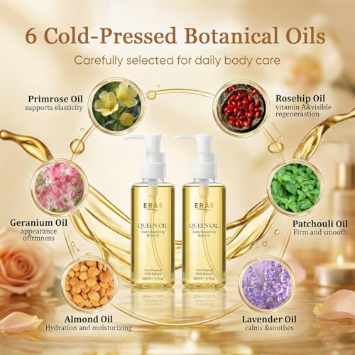 SDUQULK ERAE Queen Botanical Body Oil 120ml - Lightweight Moisturizer for Arms, Tummy & Thighs, 1PC