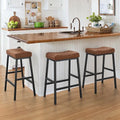 Counter Height Bar Stools Set of 3 Brown Saddle Seat Modern Dining Chairs