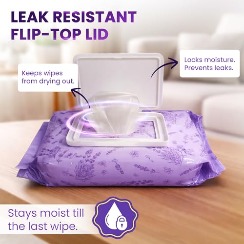 BeautyFrizz Lavender Face Wipes - 120 pcs - Gentle Makeup Remover Wipes for Women - Facial Cleansing Wipe with Aloe, Castor, Vitamin A and E - Extra Soft - Moisturizing