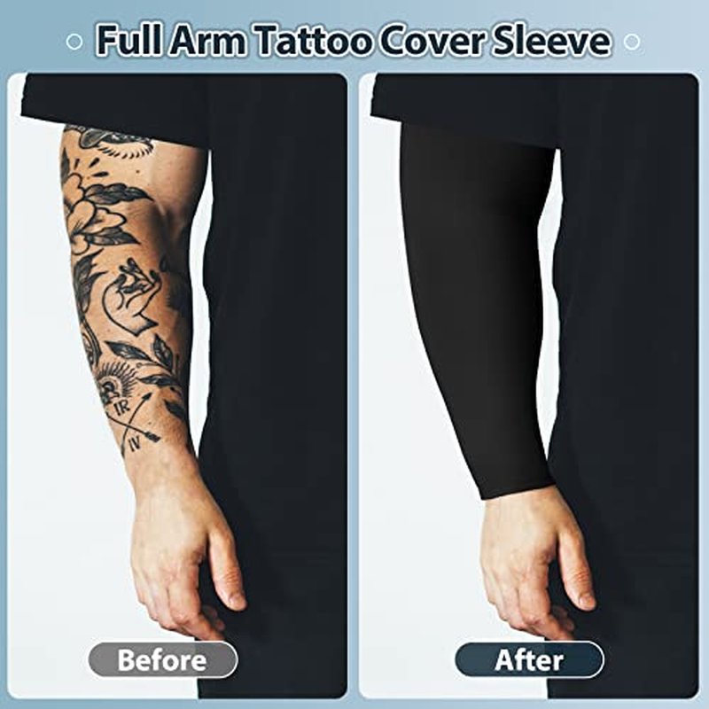 8 Pieces Plus Size Full Arm Sleeves UV Sun Tattoo Arm Sleeve Cooling Arm Compression Covers Tattoo Cover Up for Women Men