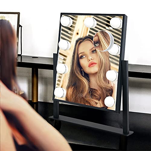 Lighted Makeup Mirror Hollywood Mirror Vanity Mirror with Lights, Touch Control Design 3 Colors Dimable LED Bulbs, Detachable 10X Magnification, 360¡ÆRotation, Black.