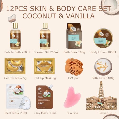 Home Spa Gift Basket Set with Skin Care Masks & Body Products for Women & Men