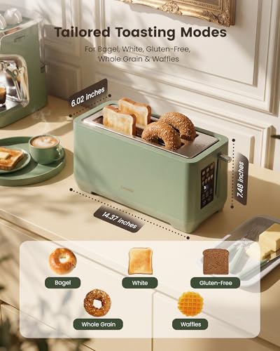 Amaste Green 4-Slice Retro Toaster with Touch Screen & Digital Countdown