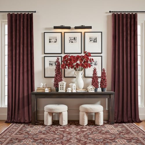 Pitalk Ruby Wine Velvet Curtains 52 x 96 Inches, Pack of 2, Light Blocking & Energy Efficient Bedroom Drapes