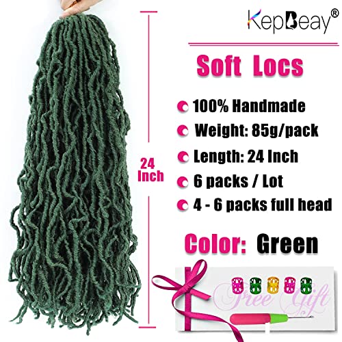 Faux Locs Crochet Hair 24 Inch Green - Pre Loop, Soft Locs, 6 Packs