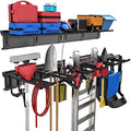 96-Inch Black Garage Storage Rack with Wall Mount Overhead Shelves - Heavy Duty Steel