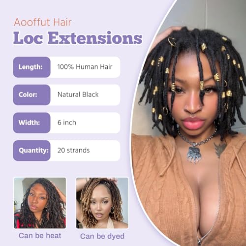 1B / 6in 20 Strands Interlocking Human Hair Dreadlock Extensions - Black