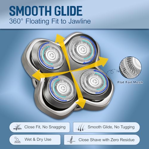 Pro 4 Replacement Razor Heads for Skull & Pitbulls Electric Shavers – 3 Pack, Waterproof, Easy Snap-On Fit