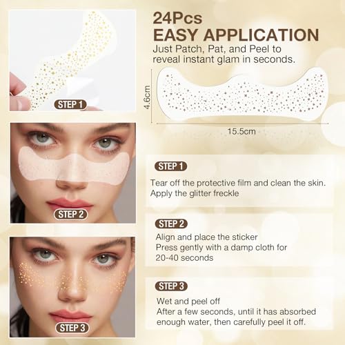 Glitter Freckles Face Tattoo, 24 Count Brown Face Glitter Speckles Makeup Patches, Glow Up Makeup Patches, Cute Glitter Freckles Makeup Accessories for Women
