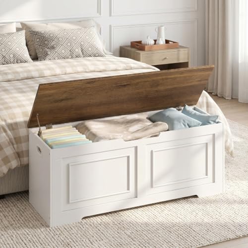 Large Wooden Storage Bench with Safety Hinge – 47.2 Inch Farmhouse Chest