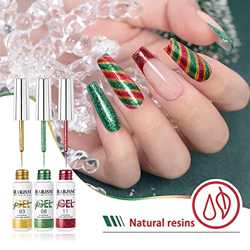 RARJSM Painted Gel Nail Polish Set, Nail Art Metallic Liner Painting Polish Set U V L E D 12 Colors Platinum Liner Gel Champagne Glitter Silver Rosa Gold Green Blue Purple Paint for Nail Art Design