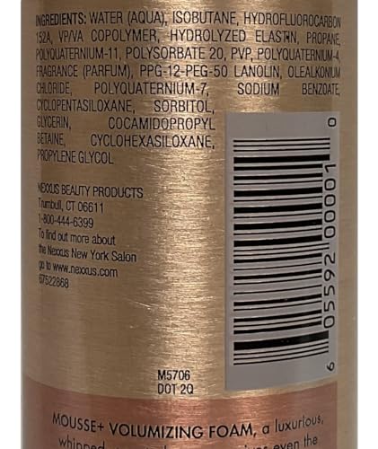 Nexxus Mousse Plus Unscented Volumizing Foam 10.6oz Pack of 2 - Light Hold, Keratin Enriched