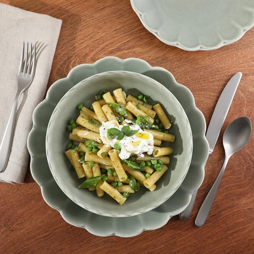 Malibu Shore Green 16-Piece Dinnerware Set Service for 4 Scalloped Stoneware