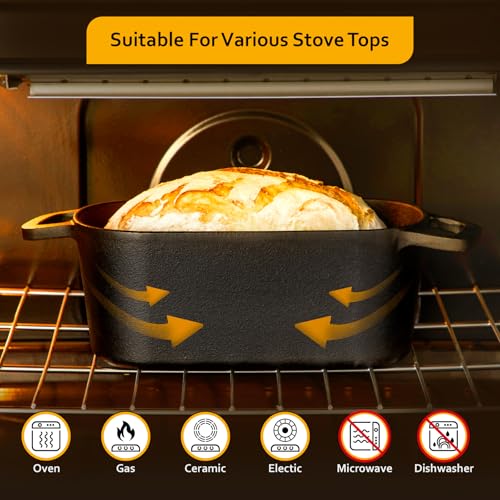 Velaze 3.6 Qt Oval Cast Iron Dutch Oven for Bread Baking - Black