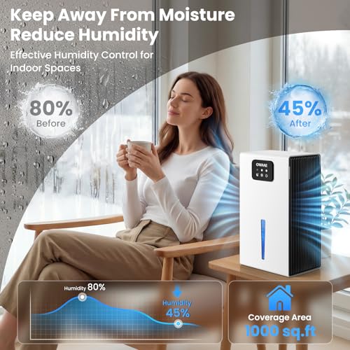 Dehumidifier for Home with Auto Shutoff Sleep Mode - 1000 Sq Ft - White