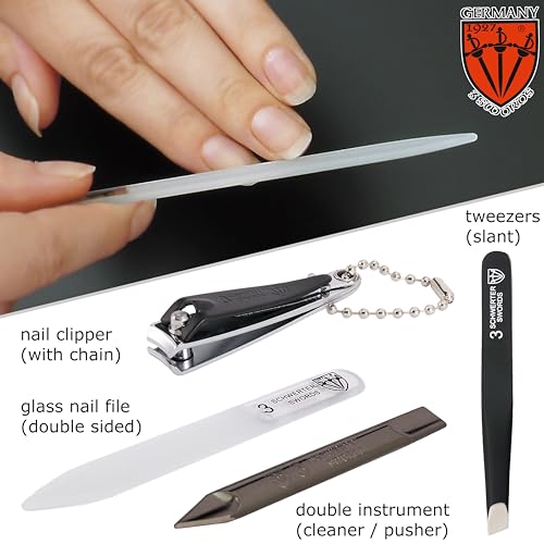 Manicure Pedicure Grooming Kit - 6 Piece Set with Nail Files, Clipper, Tweezers - White-Black Variation