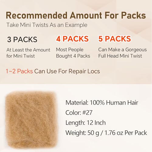 Mini Twist Dreadlocks Hair Bulk Afro Kinky Human Hair 12 Inch 27# - 50G Pack