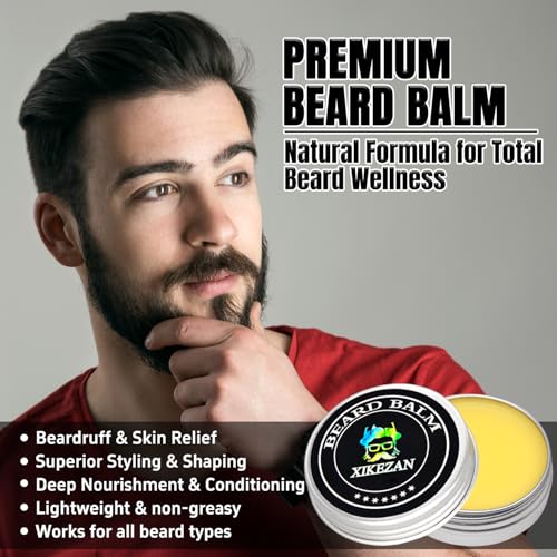 XIKEZAN Black 5-Piece Beard Grooming & Straightening Kit with Oil, Balm, Comb & E-Book