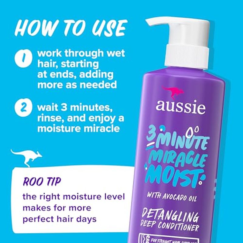 Aussie Miracle Moist Shampoo and Conditioner with 3 Minute Miracle Deep Conditioner, Avocado & Jojoba Oil, Paraben-Free, Moisturizes & Detangles, All Hair Types, Citrus Floral Scent, 3 Pack 68.4 Fl Oz