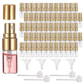 Lnrueg 100 Pcs Mini Spray Bottles, 0.07 oz/2 ml Refillable Glass Perfume Bottles, Portable Travel Sample Containers with Caps, Fine Mist Atomizers with 4 Funnels and 4 Dispensers, Gold