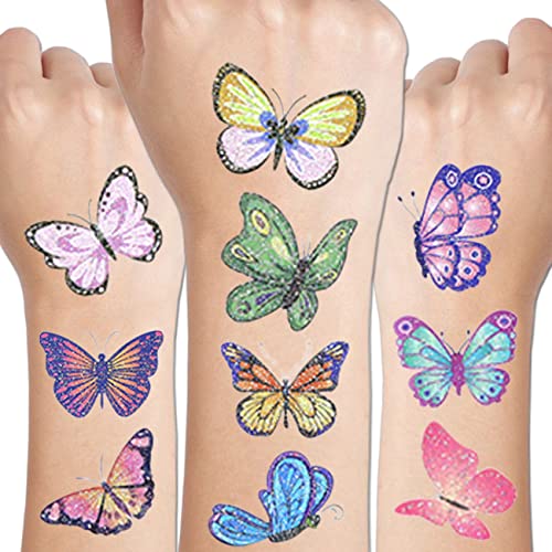 Glitter Butterfly Tattoos for Girls - 110 PCS Glitter Butterfly Temporary Tattoos for Girls Birthday Party Favors Goodie Bag Fillers