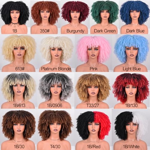 12 Inch Afro Wig for Black Women - Black to Brown Kinky Curly Synthetic Wig - Variation 12 Inch / Black to Brown (1B/30)