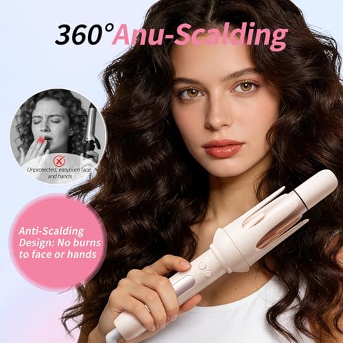 DYHOO 3-in-1 Automatic Hair Curler Set with Straightening Brush, 2 Barrel Sizes, Negative Ion for Beach Waves & Curls