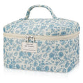 Large Floral Makeup Bag for Women, Cute Quilted Cosmetic Bag Travel Toiletry Organizer Make up Bag, Coquette Aesthetic Big Makeup Bags for Girls Gift (Blue)